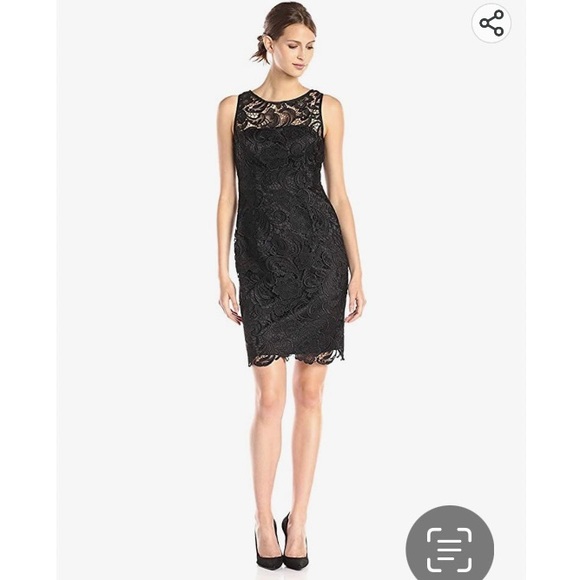 Adrianna Papell Black Illusion Neckline Lace Sheath Dress - Picture 1 of 12